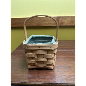 Small Longaberger Basket With Green Fabric Lined Plastic Insert Ohio